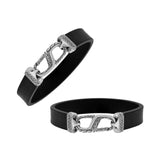 Balinese 925 Sterling Silver And Black Leather Bracelet With Hook Lock For Men